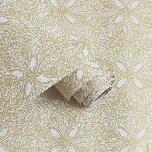 HOMEMATES Self-Adhesive Wallpaper Waterproof Old Furniture Vinyl Stickers Wooden Door Wardrobe Desktop PVC Wall Papers 45 X 304 CM- (Golden Flowers) - Image 1