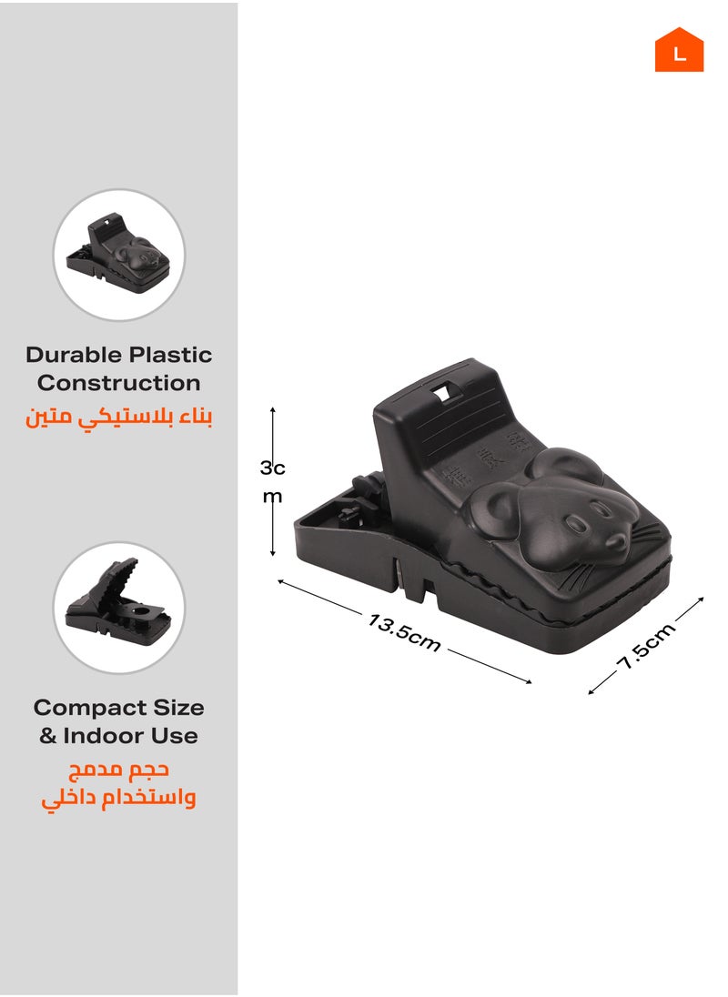 Mouse and Rat Trap -6 Piece, Black, Mousy Shape- Durable Reusable Quick Action Bait Snap Trap Efficient Rodent Control Mouse Catching Device -Ideal for Indoor Use in Homes Kitchens and Garages