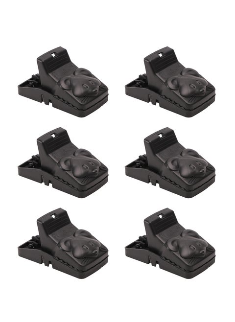 Mouse and Rat Trap -6 Piece, Black, Mousy Shape- Durable Reusable Quick Action Bait Snap Trap Efficient Rodent Control Mouse Catching Device -Ideal for Indoor Use in Homes Kitchens and Garages