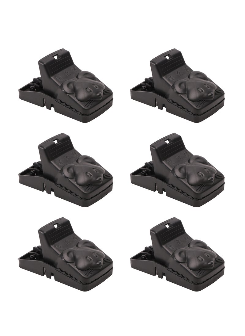 Mouse and Rat Trap -6 Piece, Black, Mousy Shape- Durable Reusable Quick Action Bait Snap Trap Efficient Rodent Control Mouse Catching Device -Ideal for Indoor Use in Homes Kitchens and Garages