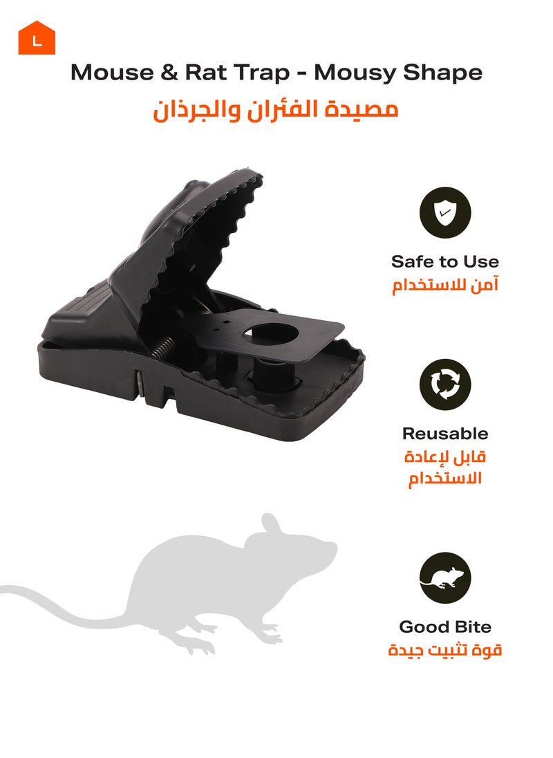 Mouse and Rat Trap -6 Piece, Black, Mousy Shape- Durable Reusable Quick Action Bait Snap Trap Efficient Rodent Control Mouse Catching Device -Ideal for Indoor Use in Homes Kitchens and Garages