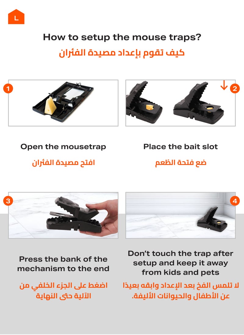 Mouse and Rat Trap -6 Piece, Black, Mousy Shape- Durable Reusable Quick Action Bait Snap Trap Efficient Rodent Control Mouse Catching Device -Ideal for Indoor Use in Homes Kitchens and Garages