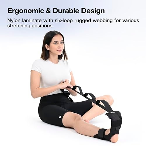 FOVERA Foot & Calf Stretcher Belt - Stretching Strap for Plantar Fasciitis, Heel Spurs, Foot Drop, Achilles Tendonitis & Hamstring | Yoga Foot & Leg Stretch Strap (Black) - Image 5