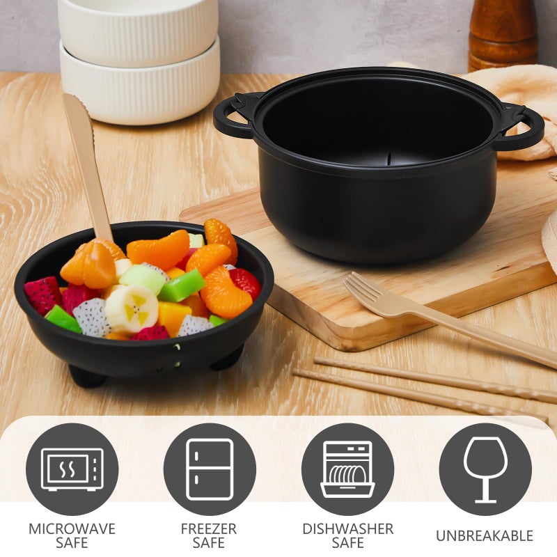 Romooa Large 45oz Cute Ramen Bowl Set Microwavable Pig Ramen Noodle Cooker Wheat Straw Bowl with Strainer Lid Handle Spoon Chopsticks Fork Gift for Home Dorm College(Black,1 Set) - Image 5