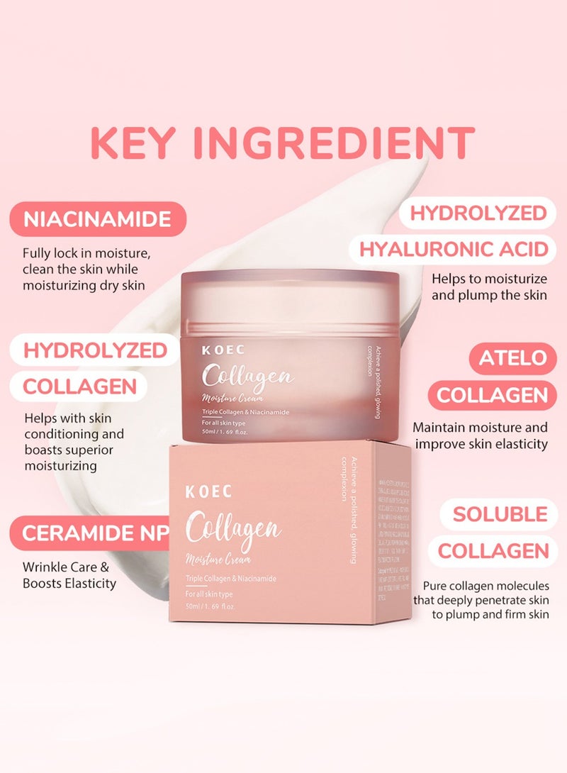 ك أو إي سي كريم الكولاجين - مرطب ومقوي للبشرة مع حمض الهيالورونيك والإيلاستين الممتاز وزبدة الشيا - للعناية بالتجاعيد وتعزيز المرونة، 50 مل - Image 3