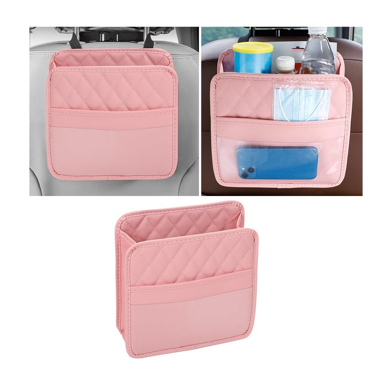 Mandark Car Seat Back Organizer, PU Leather Vehicle Backseat Hanging Storage Pocket, Multipurpose Auto Travel Essentials Accessories for Kids & Adults, Universal for Most Cars (Pink) - Image 1