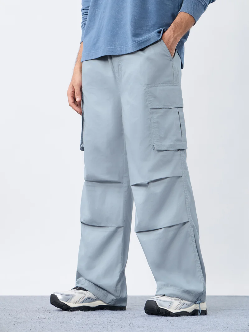 Essential Drop: Parachute Men and Boys Drawstring Waist Solid Cotton Loose Fit Lightweight Adjustable Hem Utility Cargo Pants