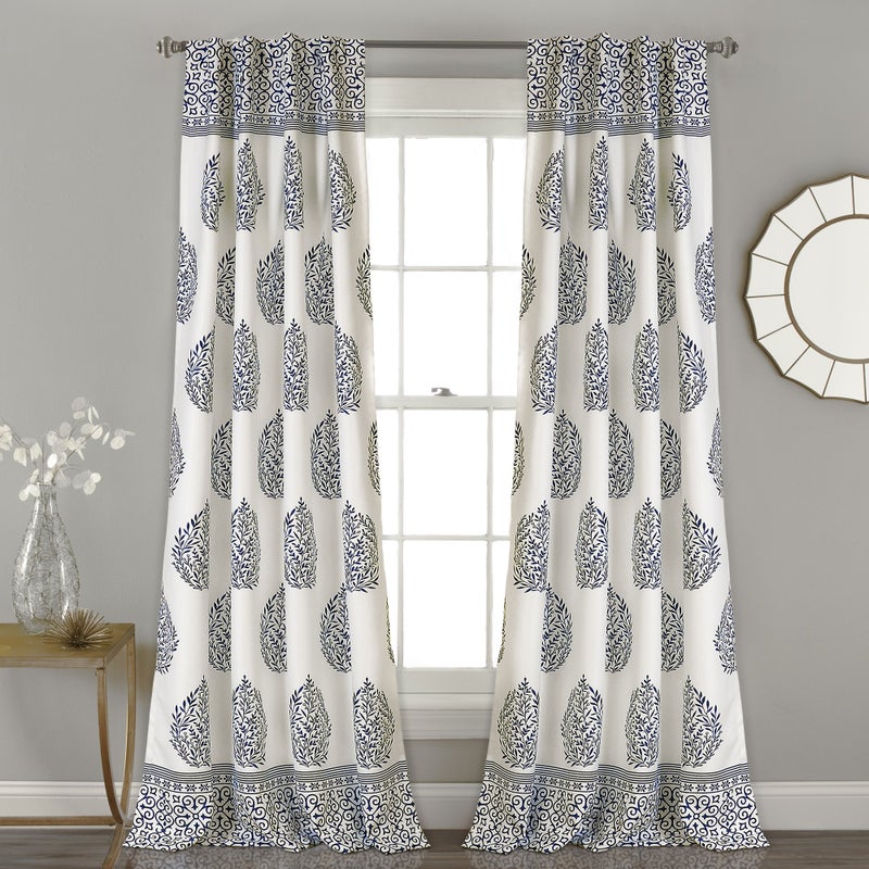 Lush Decor Teardrop Leaf Curtains Light Filtering Window Panel Set for Living, Dining, Bedroom (Pair), 84â€ x 52â€, Navy - Image 1