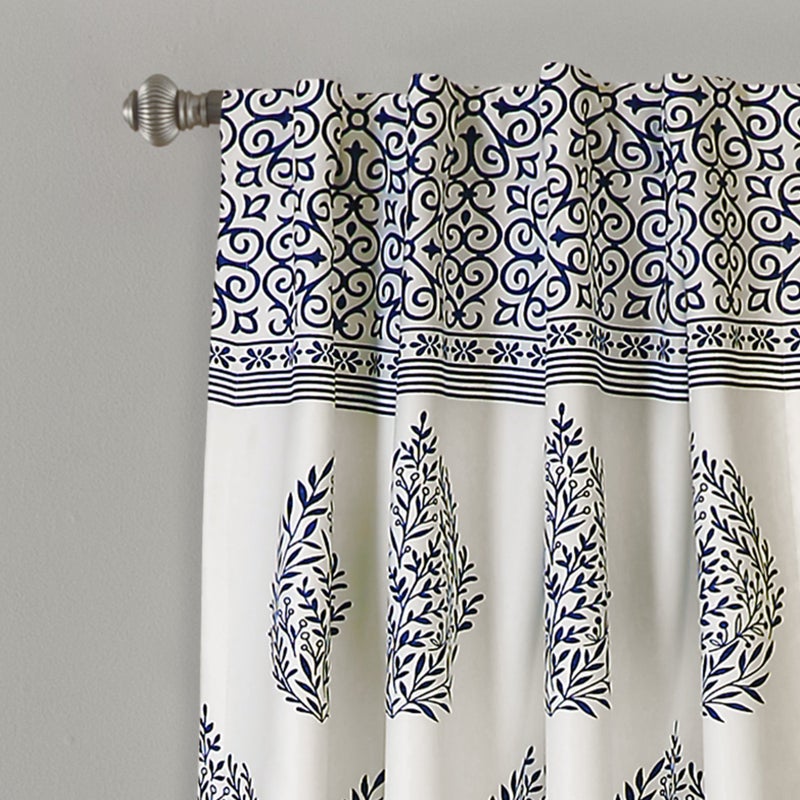 Lush Decor Teardrop Leaf Curtains Light Filtering Window Panel Set for Living, Dining, Bedroom (Pair), 84â€ x 52â€, Navy - Image 3