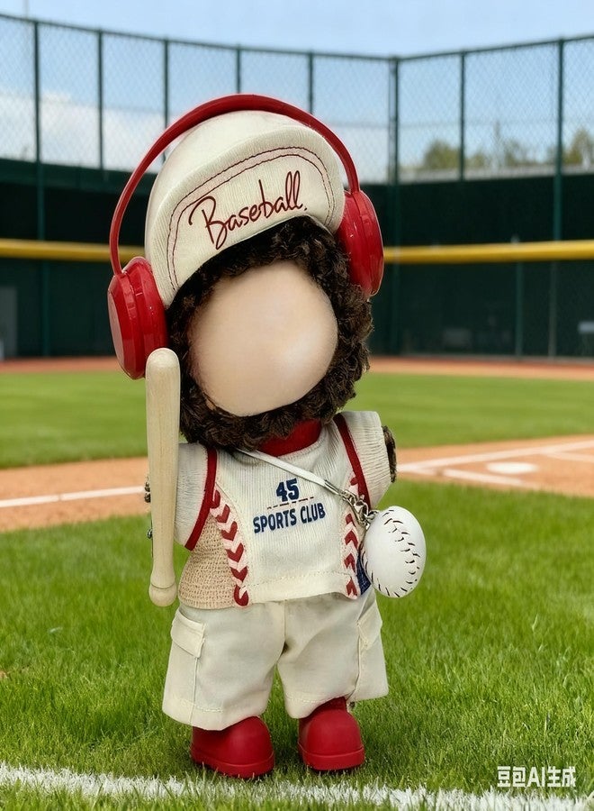 Pmuul 17cm/15cm Doll Clothes Suitable for Labubu: Stylish and Cute Baseball Outfit (Doll Not Included) Pants+Baseball Cap+Baseball Uniform+Headphones+Ball+bat+Shoes - Image 4