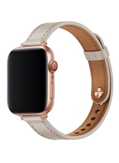 Slim Band for Apple Watch, Women's Genuine Leather Strap, Thin Design, Ivory White with Rose Gold Clasp, Fits 49mm, 45mm, 44mm, 42mm, Compatible with Apple Watch Ultra 2/1, SE2, SE, Series 9/8/7/6