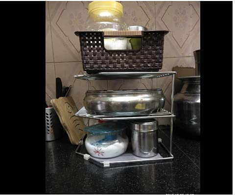 CR18 COLLECTION Multipurpose Stainless Steel 3-Tier Storage Rack for Corners, Multipurpose Stainless Steel Kitchen Plate Dish Corner Shelf Rack Stand Holder - Image 3