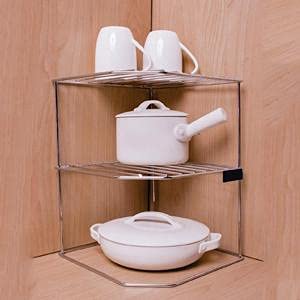 CR18 COLLECTION Multipurpose Stainless Steel 3-Tier Storage Rack for Corners, Multipurpose Stainless Steel Kitchen Plate Dish Corner Shelf Rack Stand Holder - Image 4