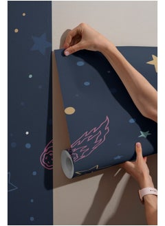Home Gallery Space Pattern Kids Fabric Wallpaper Covers An Area ​​Up To 4.2Mx3M With Adhesive  And Smoothing Tool  - Image 1