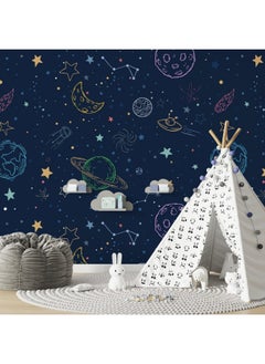 Home Gallery Space Pattern Kids Fabric Wallpaper Covers An Area ​​Up To 4.2Mx3M With Adhesive  And Smoothing Tool  - Image 4