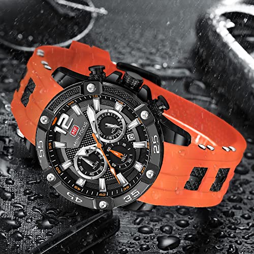MF MINI FOCUS Men Watch Chronograph Waterproof Sport Analog Quartz Watches Red Silicon Strap Fashion Wristwatch for Men - Image 3