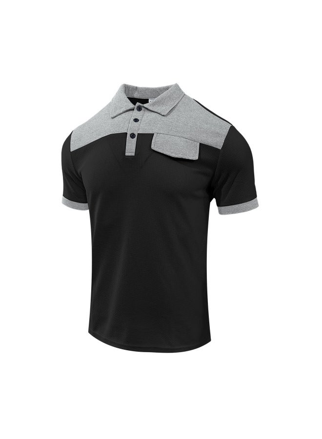 Men's Summer Color Blocking Collar Waffle Breathable Casual Sports Oversized Short Sleeve T-shirt For Us/eu