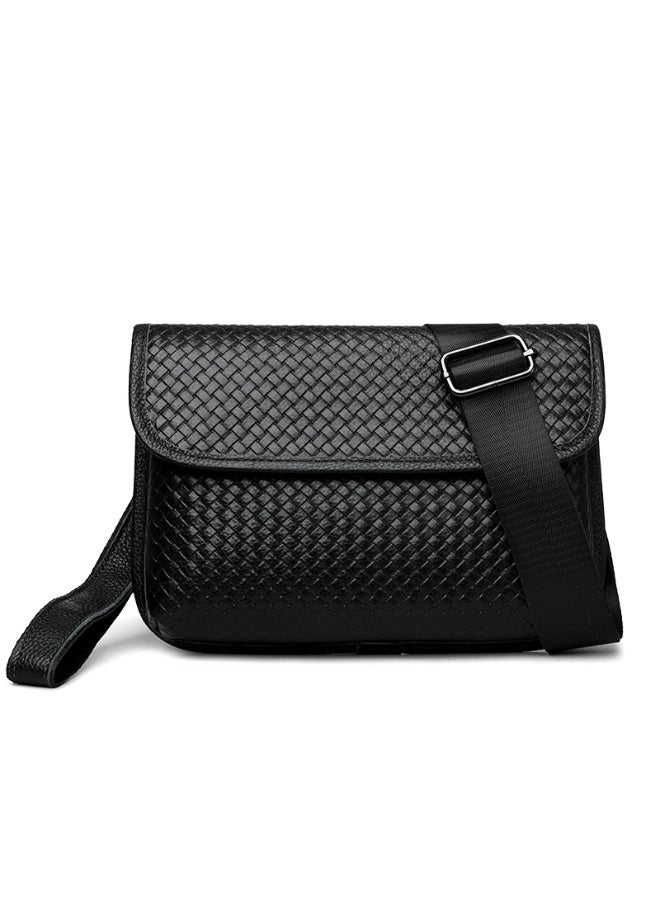 Men's Black Woven-Textured PU Crossbody Bag with Adjustable  Strap - Image 1