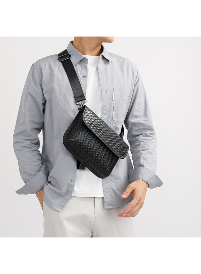 Men's Black Woven-Textured PU Crossbody Bag with Adjustable  Strap - Image 2