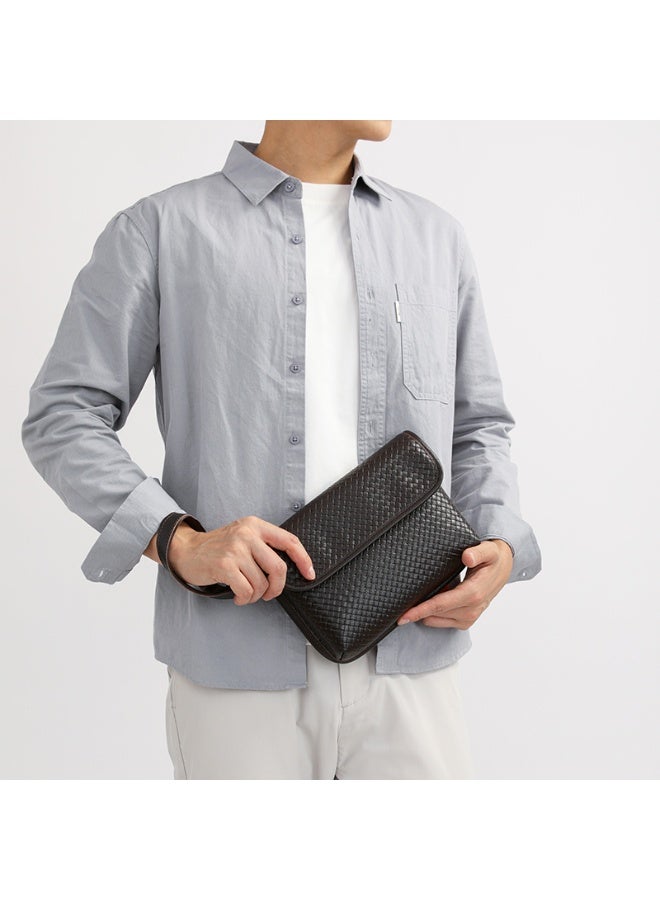 Men's Black Woven-Textured PU Crossbody Bag with Adjustable  Strap - Image 4