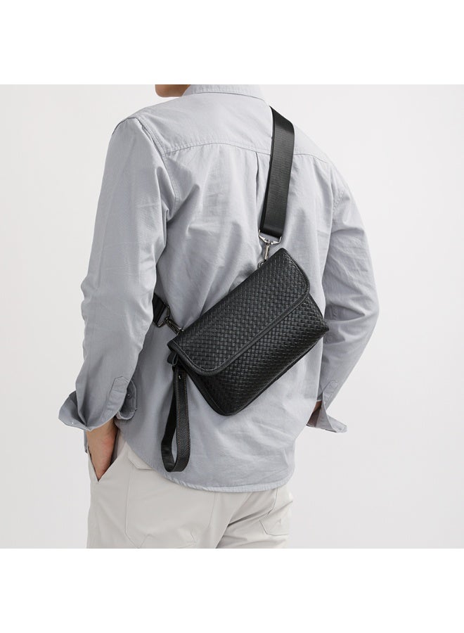 Men's Black Woven-Textured PU Crossbody Bag with Adjustable  Strap - Image 5