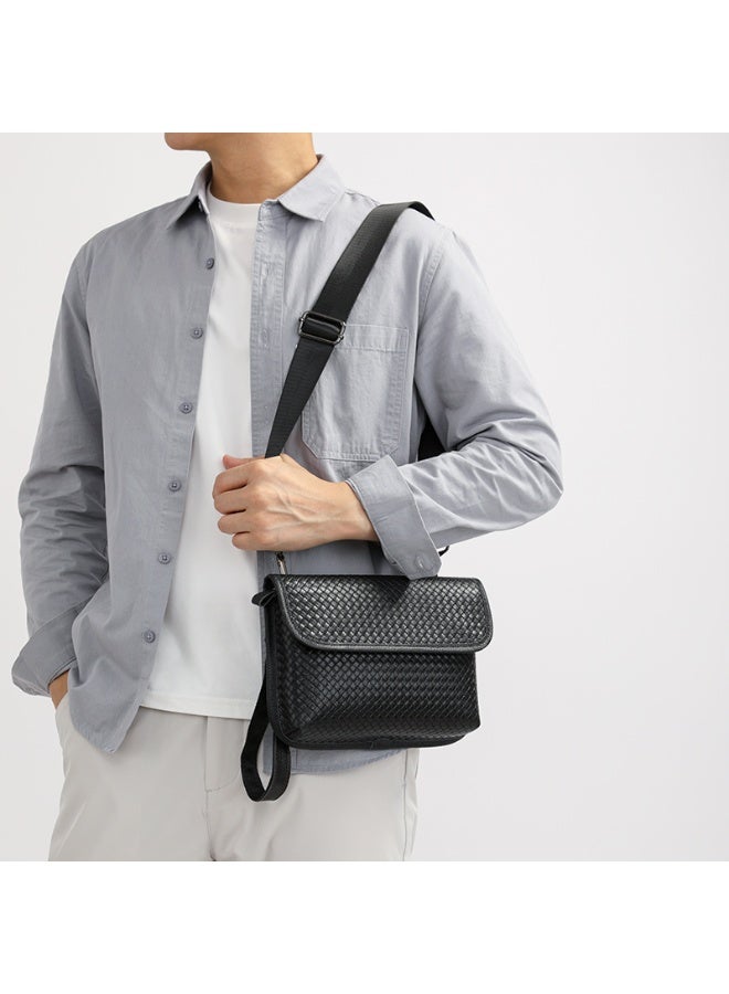 Men's Black Woven-Textured PU Crossbody Bag with Adjustable  Strap - Image 3