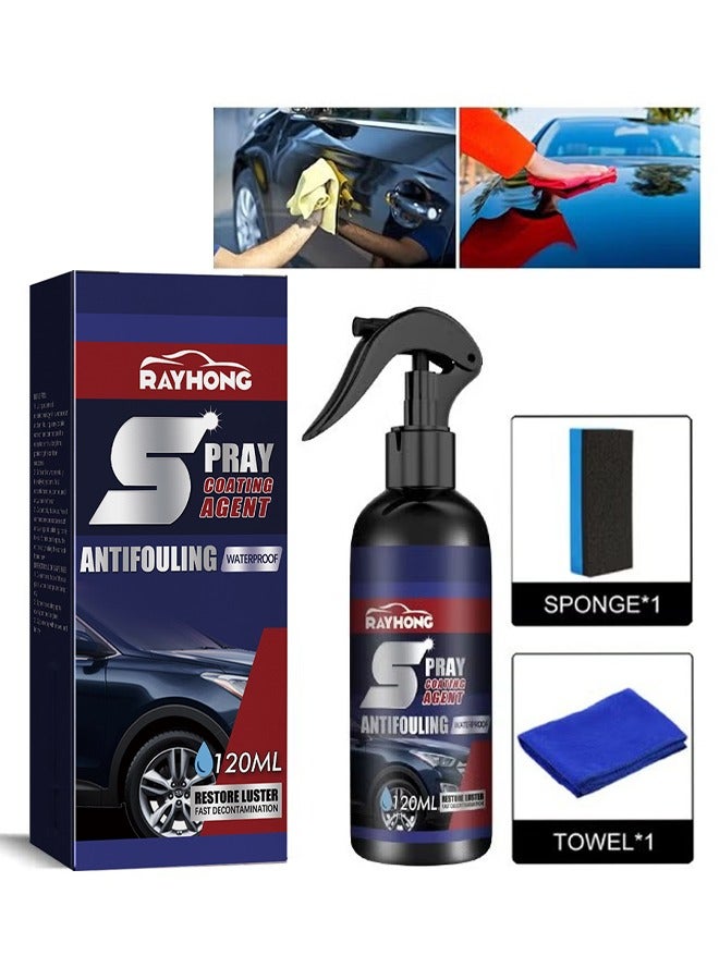 RAYHONG Ceramic Car Coating Spray, 3 In 1 High Protection Express Car Coating Spray, High Protection Nano Coat, Anti Dirt, Boost Gloss, 120ML With Towel And Sponge - Image 1