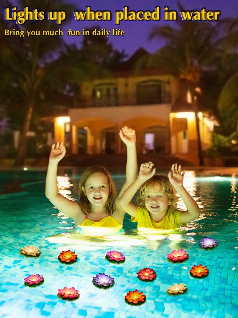 Hortsun 12 Pcs Floating Lotus Lights with Batteries Lily Pads Pool Flowers Floating Candles Decor Artificial Pond Plants Decorations for Pool Pond Outdoor Indoor (Multicolor,3.94 Inch) - Image 5
