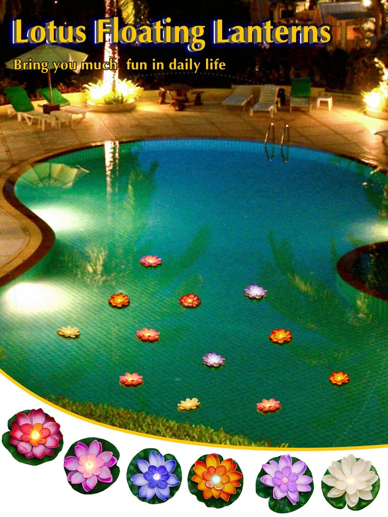Hortsun 12 Pcs Floating Lotus Lights with Batteries Lily Pads Pool Flowers Floating Candles Decor Artificial Pond Plants Decorations for Pool Pond Outdoor Indoor (Multicolor,3.94 Inch) - Image 4