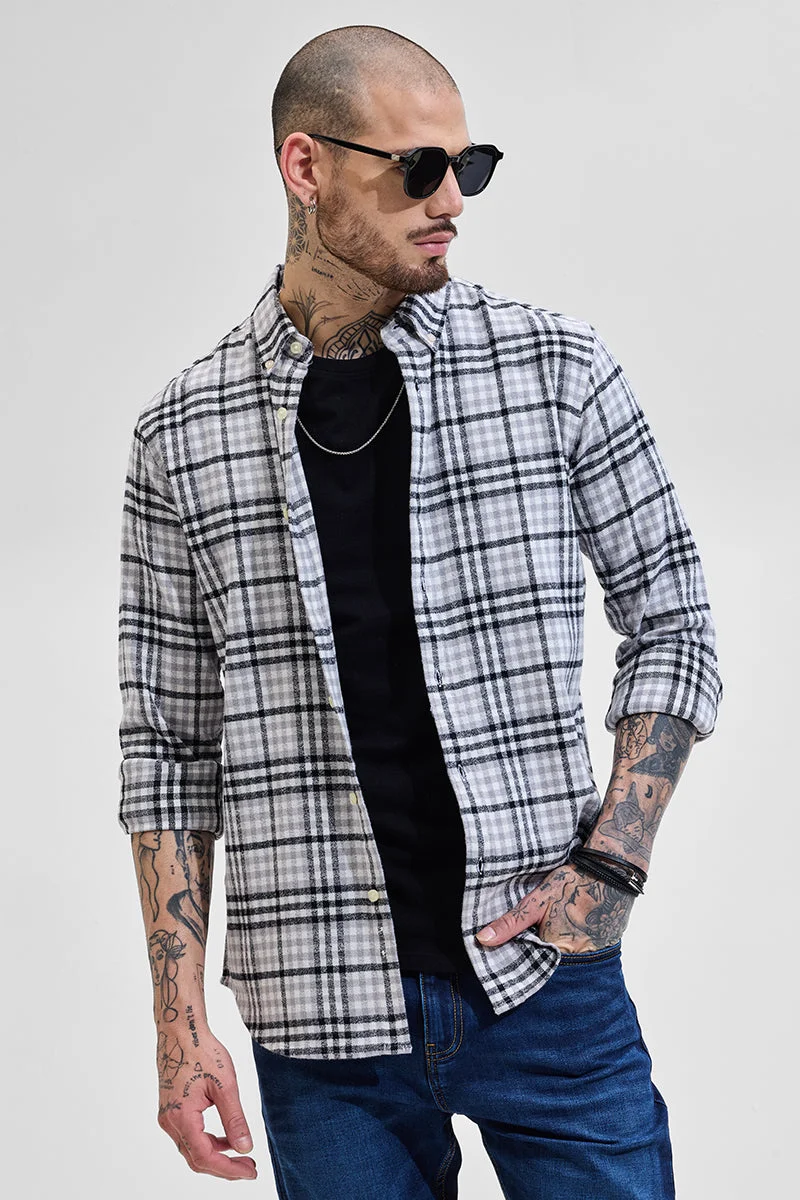 سنيتش Light Grey Checkered Long Sleeve Regular Fit Casual Shirt