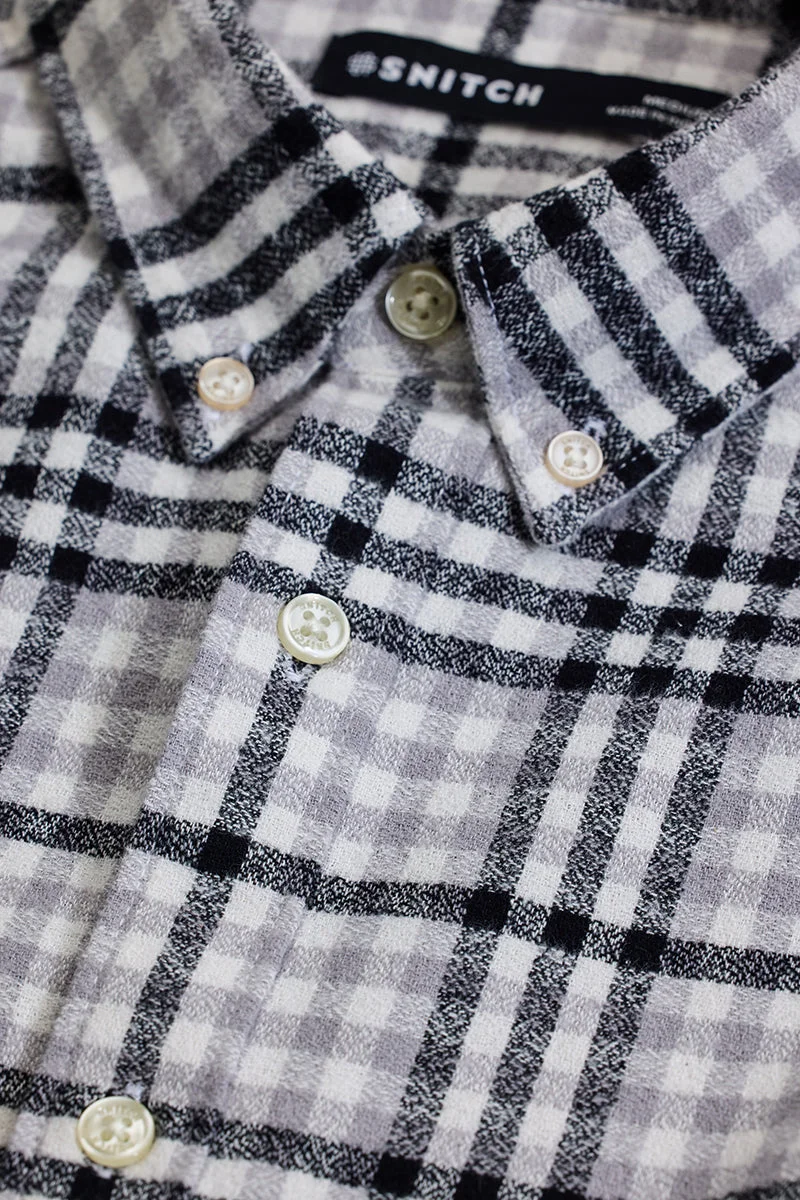 سنيتش Light Grey Checkered Long Sleeve Regular Fit Casual Shirt