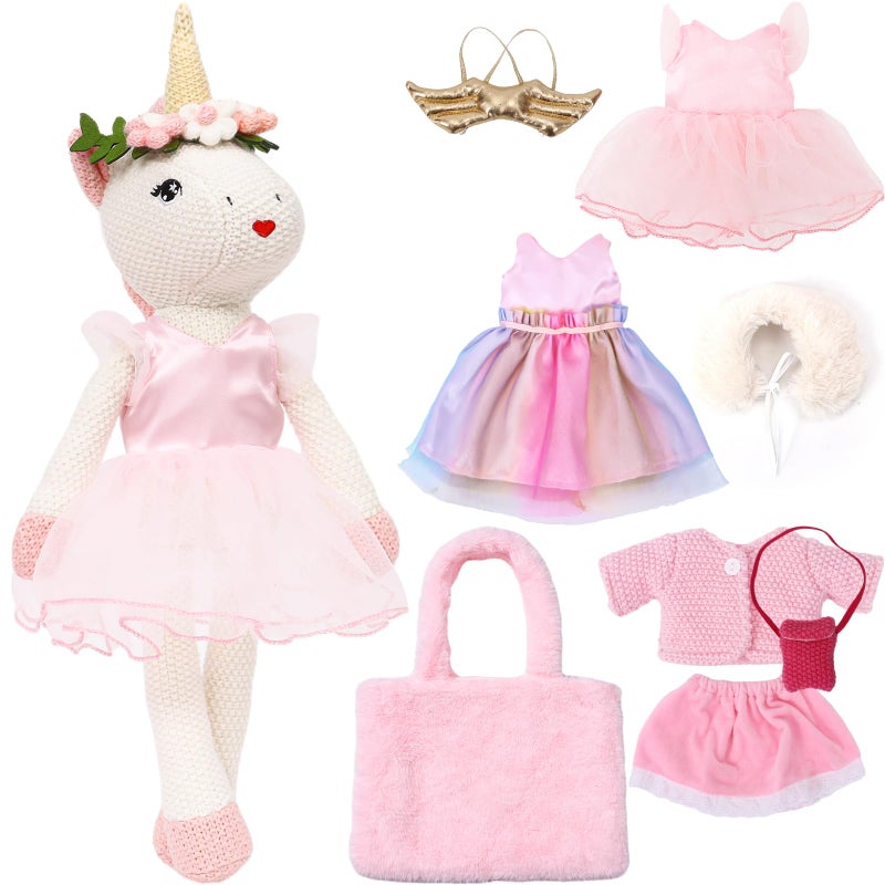Toylink Unicorn Doll Stuffed Animal Toys for Girls Ballerina Doll Plush Carrier Bag 3 Set Cloth Accessories Kids Pretend Play Crochet Gifts Birthday Gift for 3 4 5 6 Year Old Little Girl Unicorn Toys - Image 3