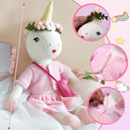 Toylink Unicorn Doll Stuffed Animal Toys for Girls Ballerina Doll Plush Carrier Bag 3 Set Cloth Accessories Kids Pretend Play Crochet Gifts Birthday Gift for 3 4 5 6 Year Old Little Girl Unicorn Toys - Image 5