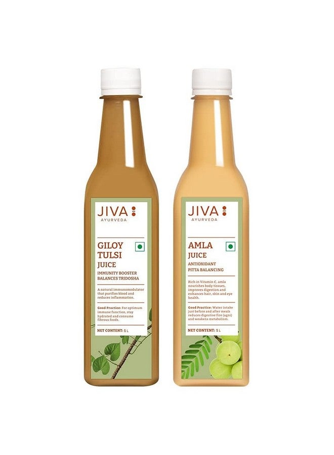 Jiva Amla Juice Combo (Giloy Tulsi & Amla Juice) | Immunity Booster | Helps In Digestion | Enhance Hair, Skin & Eye Health - 1L Each (Pack Of 2) - Image 1