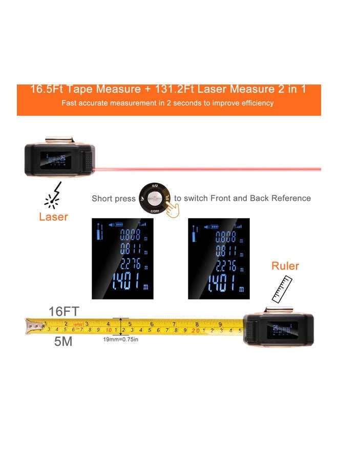 NIBEMINENT 2-In-1 Handheld Electronic Infrared Rangefinder Tape Measure With LCD Display Black/Red - Image 2