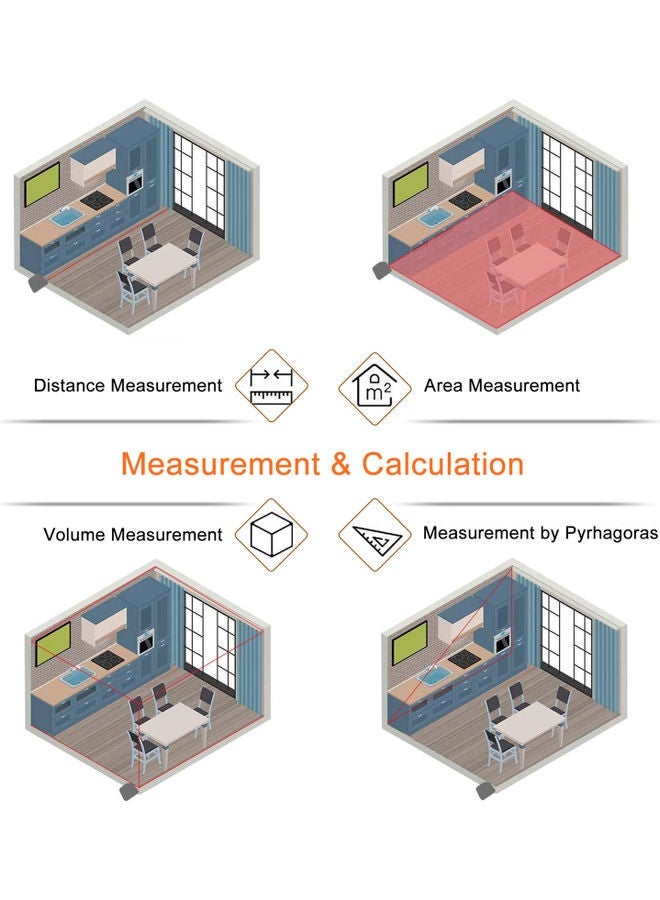 NIBEMINENT 2-In-1 Handheld Electronic Infrared Rangefinder Tape Measure With LCD Display Black/Red - Image 4