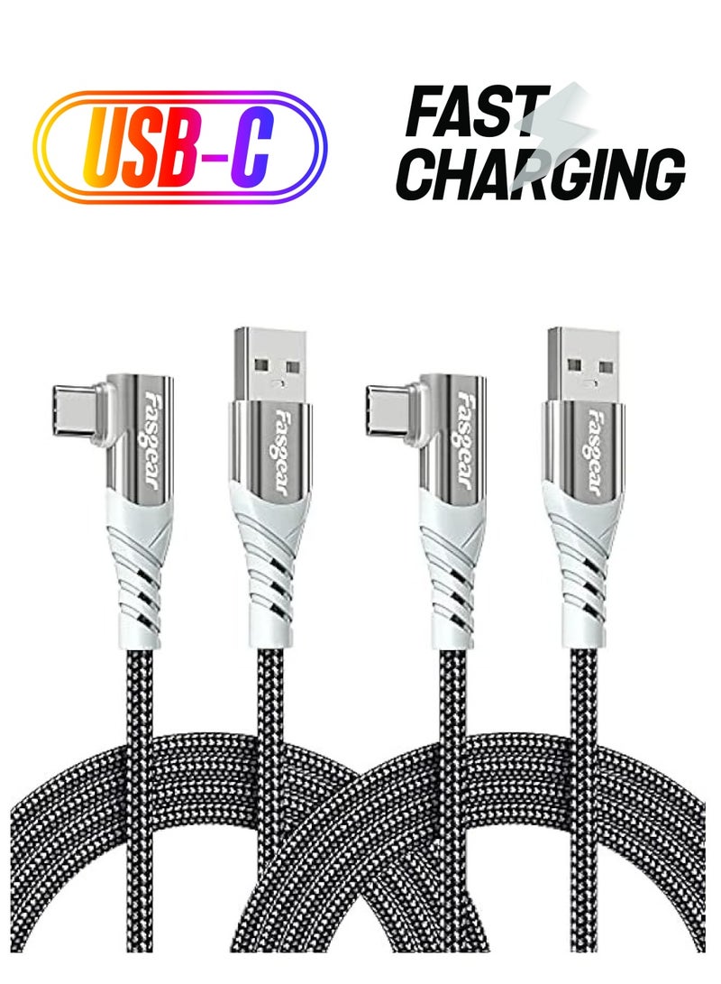 فاسجير كابل USB C 90 درجة: سلك شحن سريع من النوع C بزاوية قائمة، سلك شحن سريع متوافق مع Sam-sung Galaxy S24 S10 plus S9 S8 A70 A51 | هوا وي بي 30 بي 20 | ريد مي نوت 8 (6 قدم، 2 أسود) - Image 1