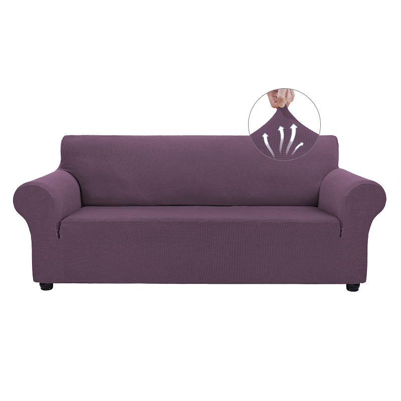 Asnomy Couch Covers for 3 Cushion Couch Stretch Sofa Covers Slipcovers Pet Protector Furniture Covers for Dogs Cats Spandex Jacquard Fabric Small Checks LargeGray Purple