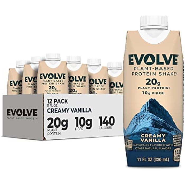 Evolve Plant Based Protein Shake, Vanilla Bean, 20g Vegan Protein, Dairy Free, No Artificial Sweeteners, Non-GMO, 10g Fiber, 11 Fl Oz (Pack of 12) (Formula May Vary) - Image 1