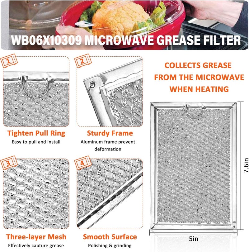Fetechmate WB06X10309 Microwave Grease Filters Compatible with G.E Microwave Oven by Replace Filters WB06X10654 WB06X10359-5 in X 7-5/8 in X 3/32 in (4 PACK) - Image 2