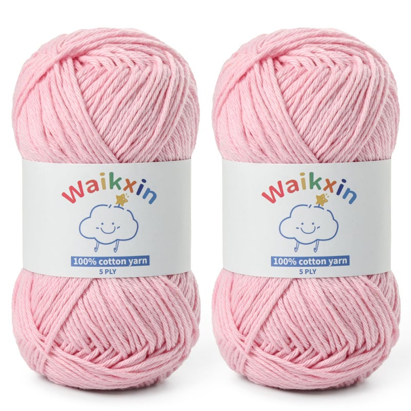 Waikxin Fluffy Cotton Yarn for Crocheting - 262.4yds / 3.52oz Baby Yarn for Crocheting Soft - 100% Milk Cotton Yarn 5 Ply Crochet Amigurumi Yarn for Crafts&Puzzle/Socks/Hats(2 Pink) - Image 1
