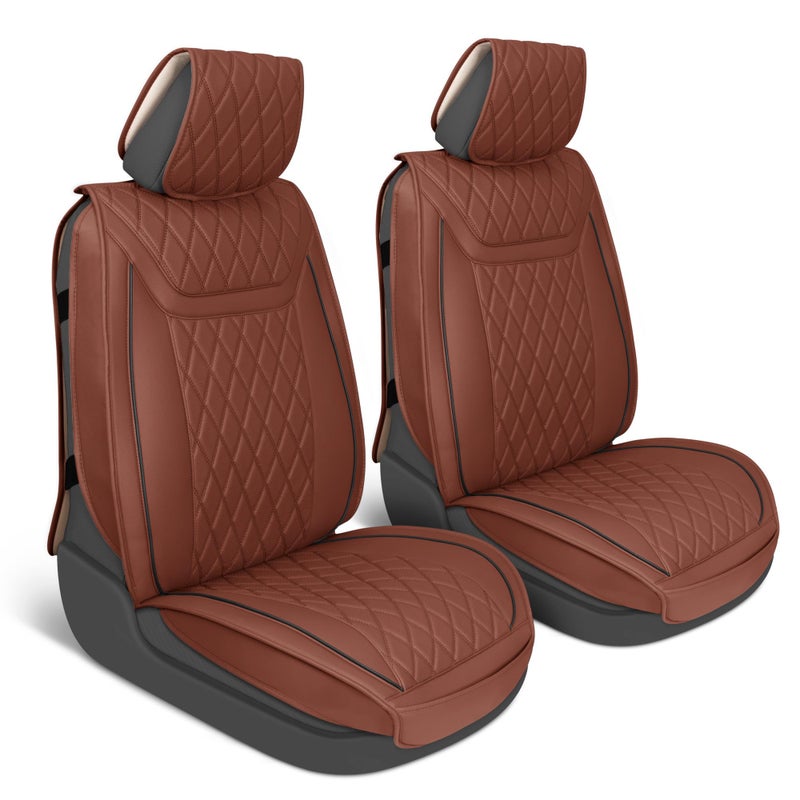 MotorBox Car Seat Covers Ranch Leatherette Faux Leather Terracotta Seat Covers for Car Diamond Stitched Cushioned Seat Protectors for Automotive Accessories Trucks SUV Car Two Front Covers