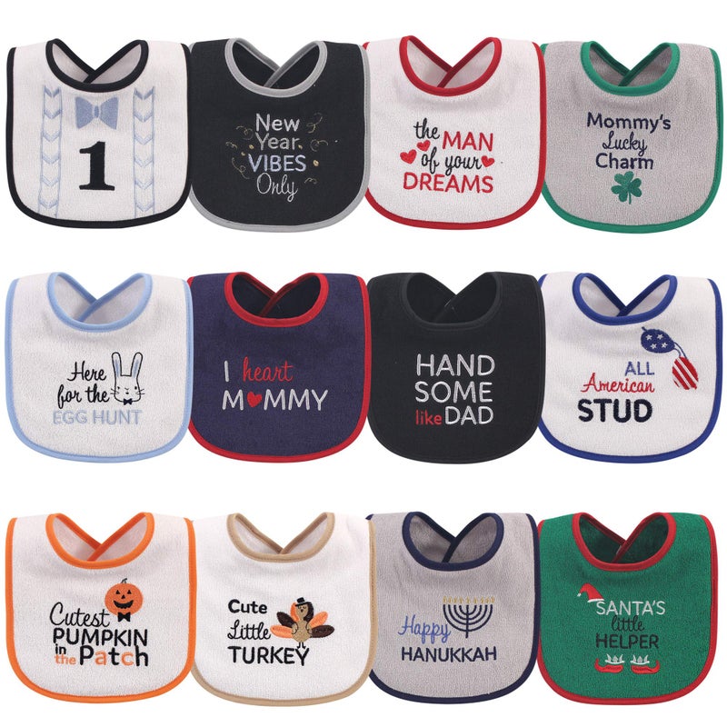 Hudson Baby Unisex Baby Cotton Terry Drooler Bibs with Fiber Filling, Holiday Boy Bow Tie, One Size - Image 1