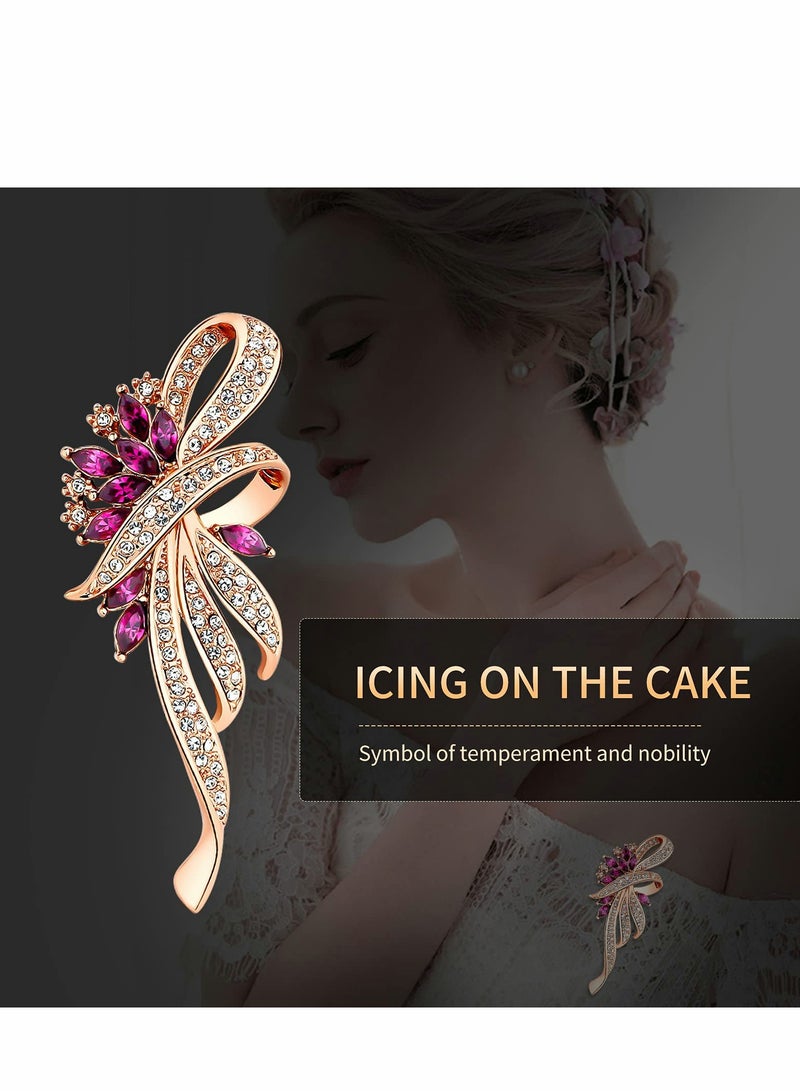 Barakah Brooches for Women, Set of 2 Rhinestone Brooch Pins, Elegant Gold Crystal Floral Wedding Bouquet - Image 3