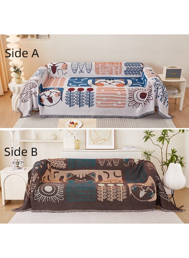 جاكت غطاء أريكة عصري بنمط مزدوج A+B، غطاء أريكة منشفة، غطاء أريكة قطني لأربعة فصول متوفر على الوجهين، 180*130 سم - Image 1