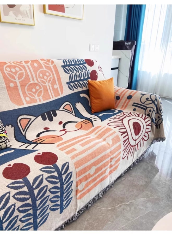 جاكت غطاء أريكة عصري بنمط مزدوج A+B، غطاء أريكة منشفة، غطاء أريكة قطني لأربعة فصول متوفر على الوجهين، 180*130 سم - Image 3