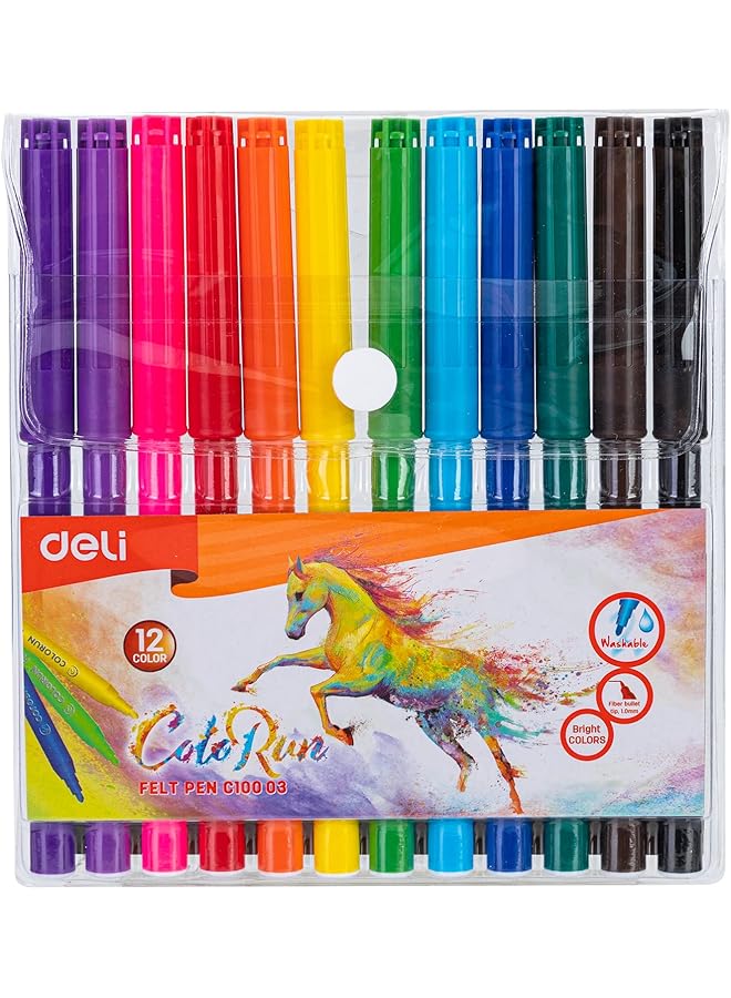 Deli Ec10003 Felt Pen 12 Pieces Multicolor - Image 1