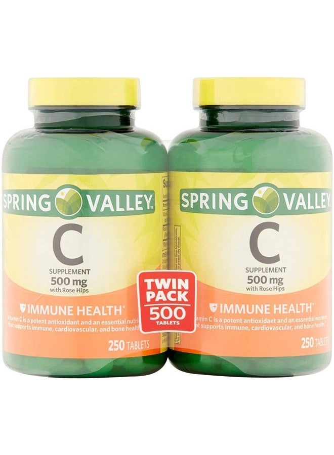 SPRING VALLEY فيتامين سي 500 ملليجرام مع وردة الهيب، 250 قرص - Image 1