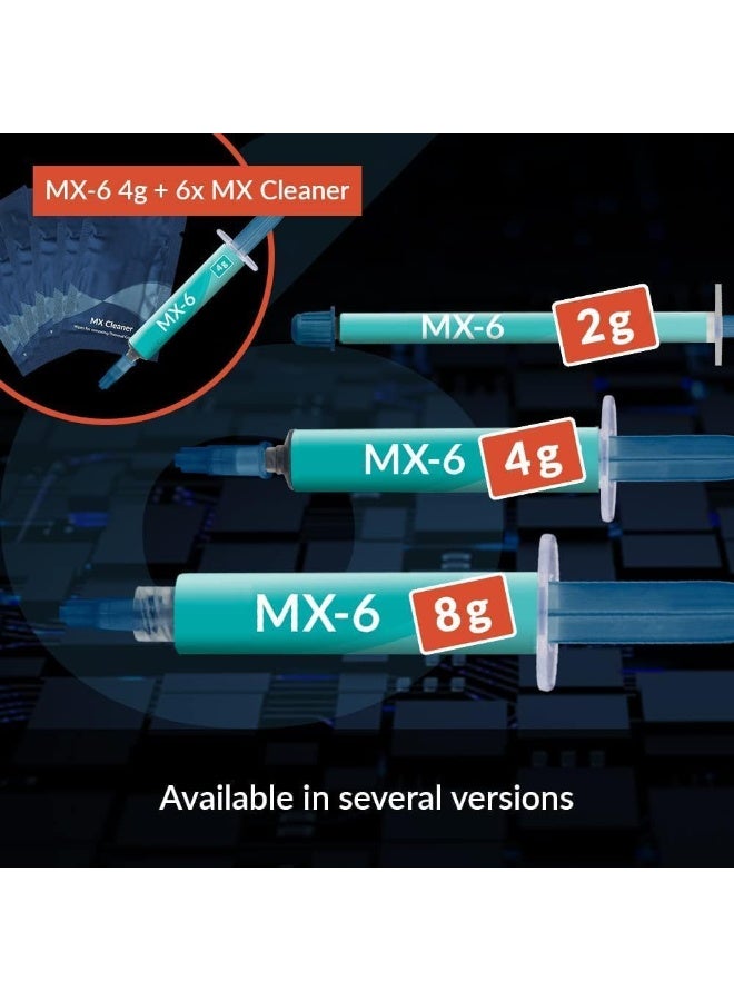 معجون حراري MX-6 عالي الأداء 4 جرام لوحدات المعالجة المركزية، أجهزة الألعاب، بطاقات الرسوميات، وأجهزة الكمبيوتر المحمولة - غير موصل، رمادي - Image 5