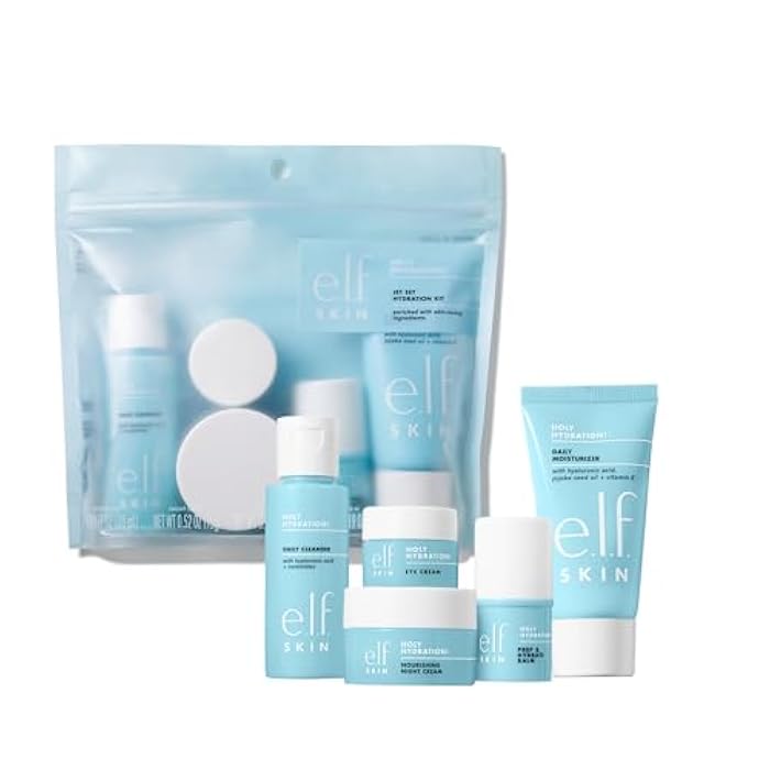 elf e.l.f. SKIN Holy Hydration! Jet Set Hydration Kit, Travel Friendly Hydrating Skincare Set, Face Cleanser, Balm, Moisturizer, Eye Cream & Night Cream, Vegan & Cruelty-Free - Image 1
